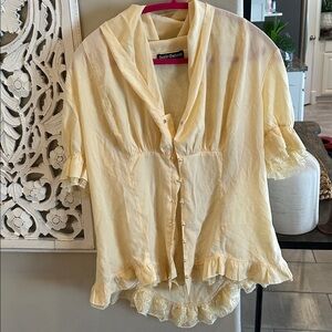 Chic Cream Women's Peasant  Blouse with Lace and Pearls